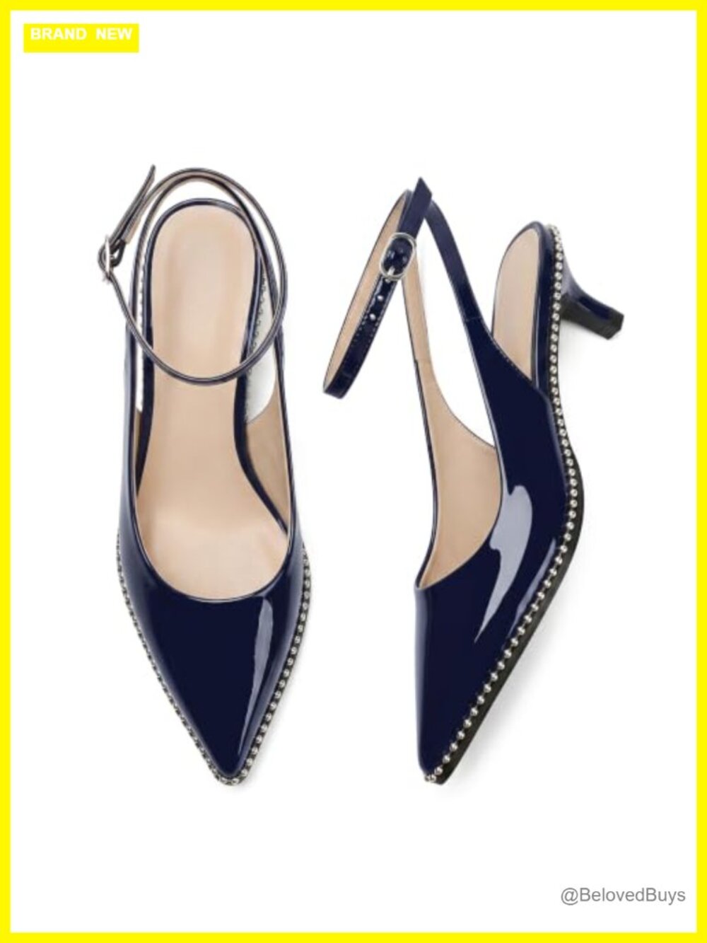 Kitten Heels Slingback Ankle Strap Pointed Closed Toe Low Heel Beaded Dress